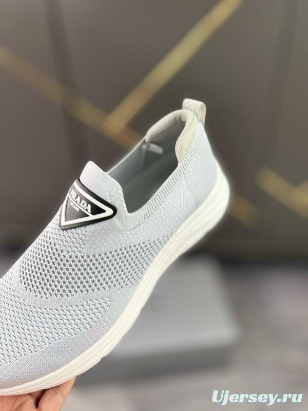 2024 Unisex Prada Light Grey Breathable Flyknit Sneakers MJ00230