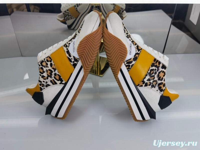 2025 Unisex TOM FORD Yellow Black White Leather Suede Leopard Print Sneakers LY00360(F)/LY00370(M)