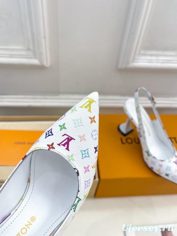 2025 Women Louis Vuitton White Multicolor Leather Heels KFY00280