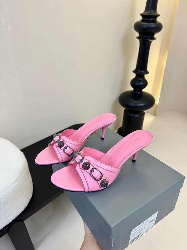 2025 Women Balenciaga Pink Leather High Heel Sandals