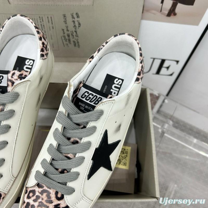 2025 Women GGDB White Black Leopard Print Leather Sneakers