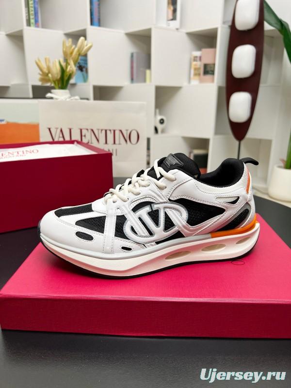 2025 Unisex Valentino White Black Orange Mesh Leather Sneakers Vlogo LY00410