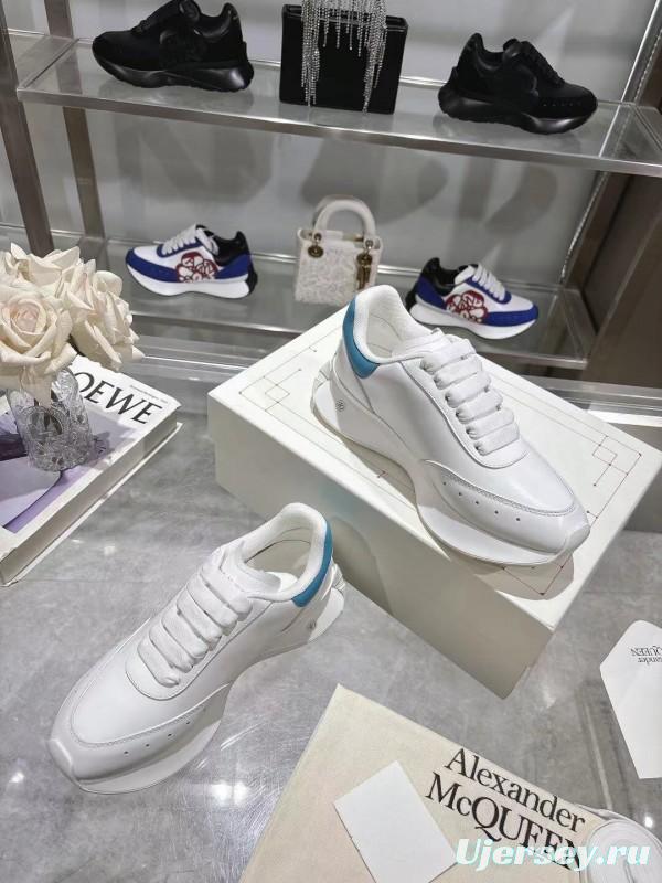 2025 Women Alexander McQueen White Blue Leather Sneakers LY00340