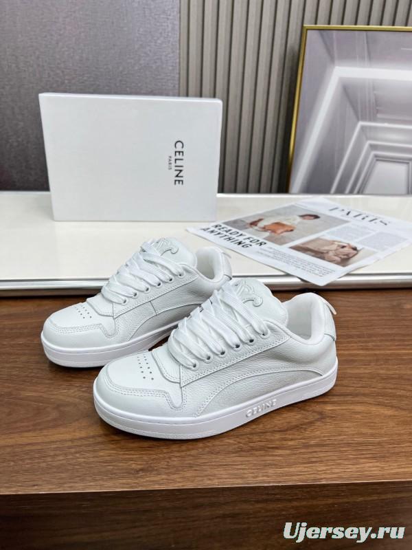 2025 Unisex CELINE White Leather Sneakers KFY00260