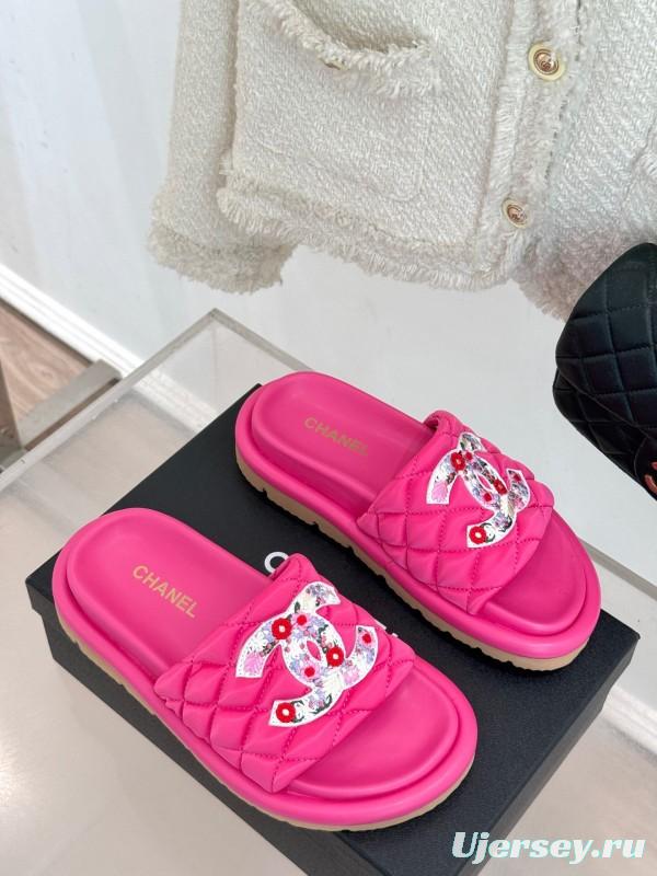 2025 Slippers Chanel Pink Silk Slippers