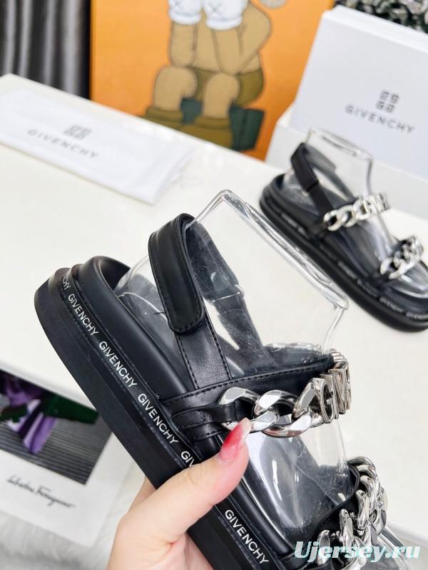 2025 Women Givenchy Black Transparent Rubber Sandals Chain Detail LY00260