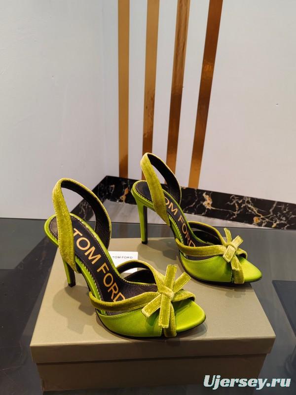 2025 Women TOM FORD Green Velvet Open Toe Slingback Heels KFY00300
