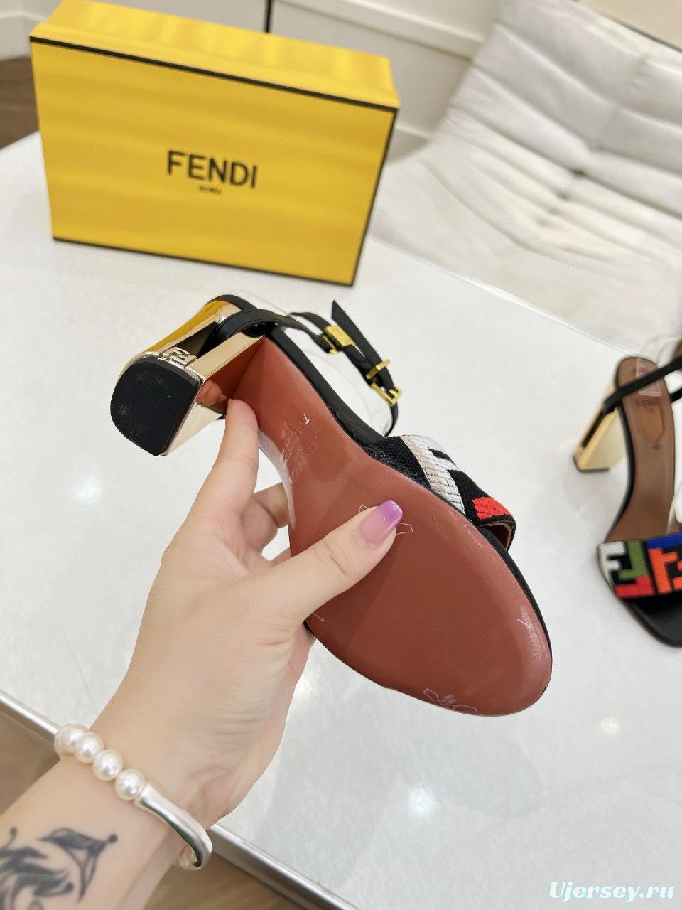2025 Women Fendi Black Multicolor Leather Suede Sandals MJ00280