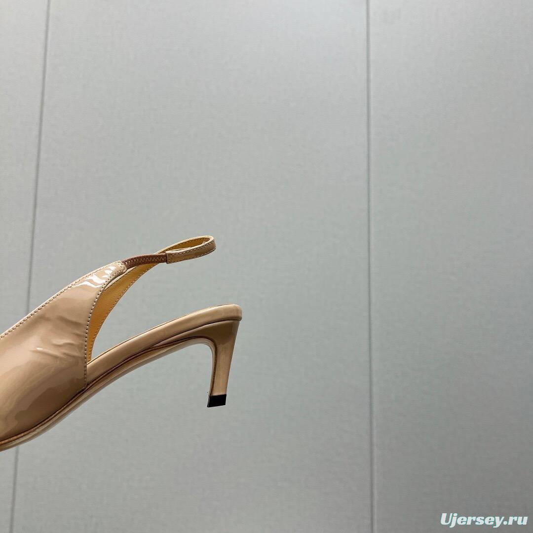 2025 Women Celine Beige Leather Slingback Shoes Metal Buckle