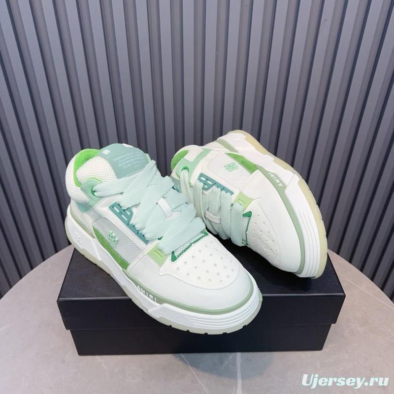 2024 Unisex Amiri White Green Leather Mesh Sneakers MJ00360