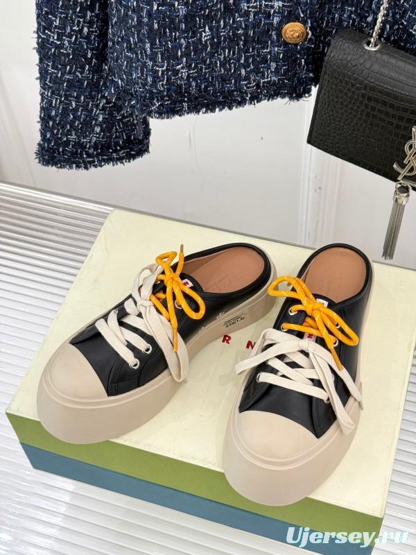 2025 Women YSL Saint Laurent Black White Leather Platform Sneakers Yellow Lace LY00360(F)