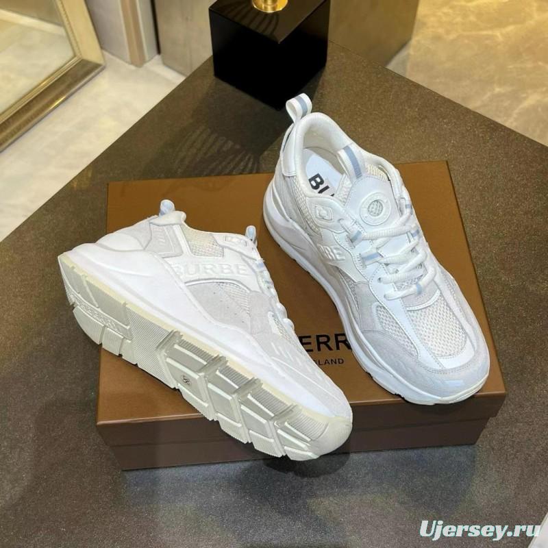 2025 Unisex Burberry White Grey Suede Mesh Sneakers MJ00380