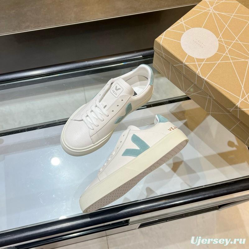 2025 Unisex VEJA White Light Blue Leather Canvas Vulcanized Sneakers MJ00240