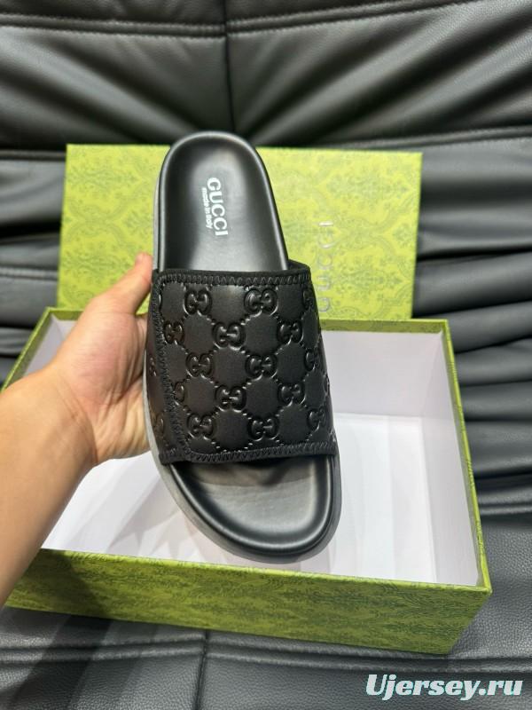 2024 Slippers Gucci Black Leather Slippers MJ00200