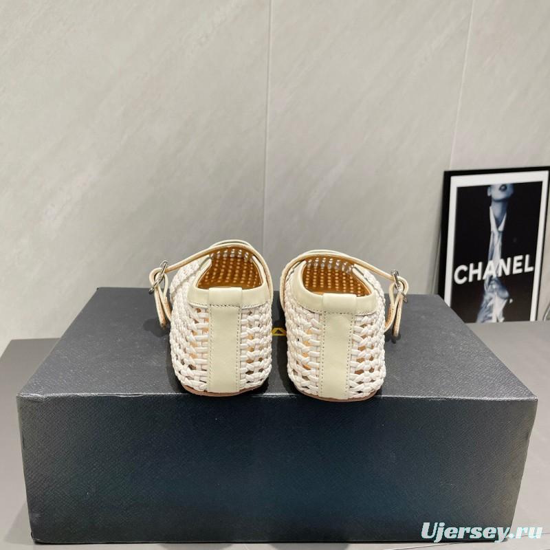 2025 Women Alaïa White Leather Woven Mary Jane Flat Shoes LY00360(F)