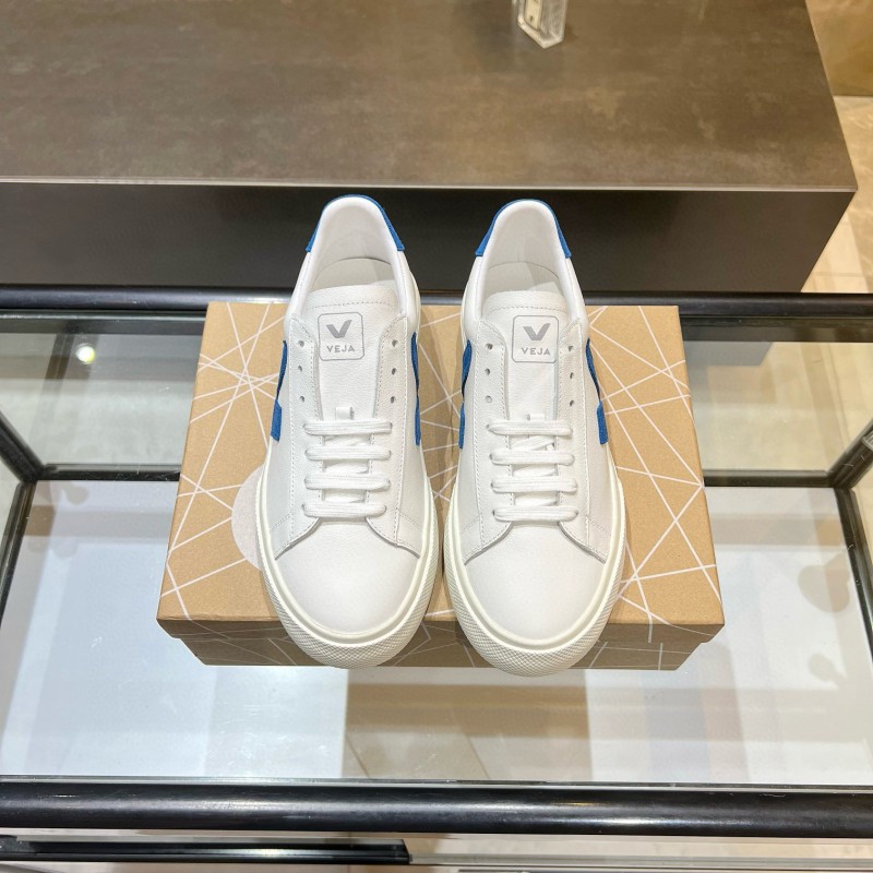2025 Unisex VEJA White Blue Leather Canvas Sneakers MJ00240