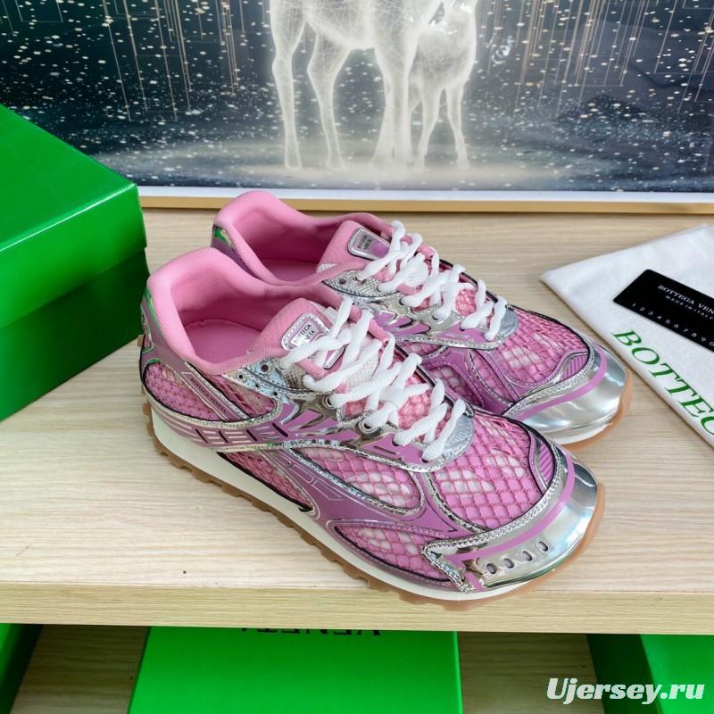 2025 Women BV Pink Silver Mesh Leather Running Sneakers