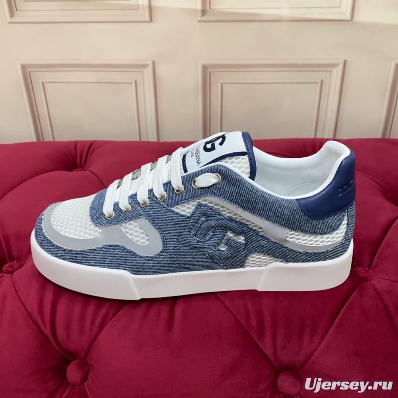 2025 Unisex Dolce & Gabbana Blue White Mesh Denim Sneakers