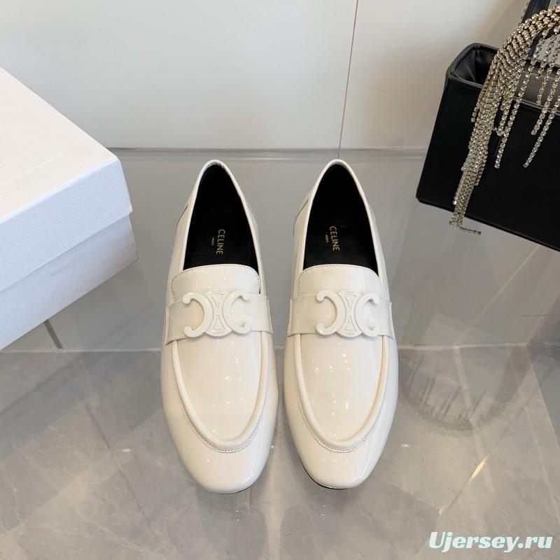 2025 Women Celine White Patent Leather Loafers