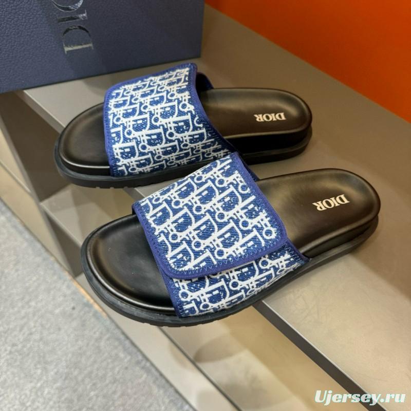 2024 DIOR navy white canvas slippers MJ00180