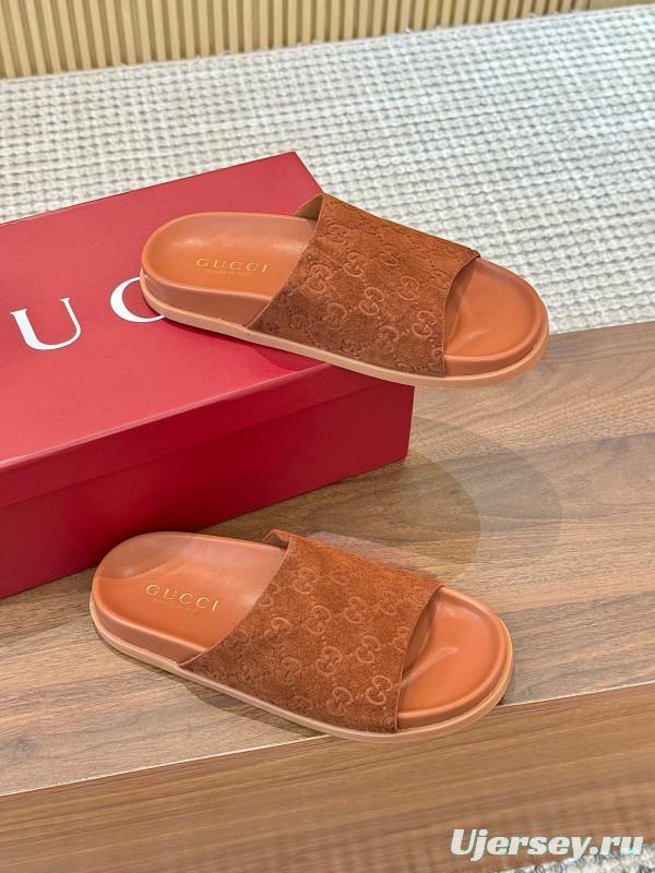 2025 Women Gucci Brown Suede Leather Slippers