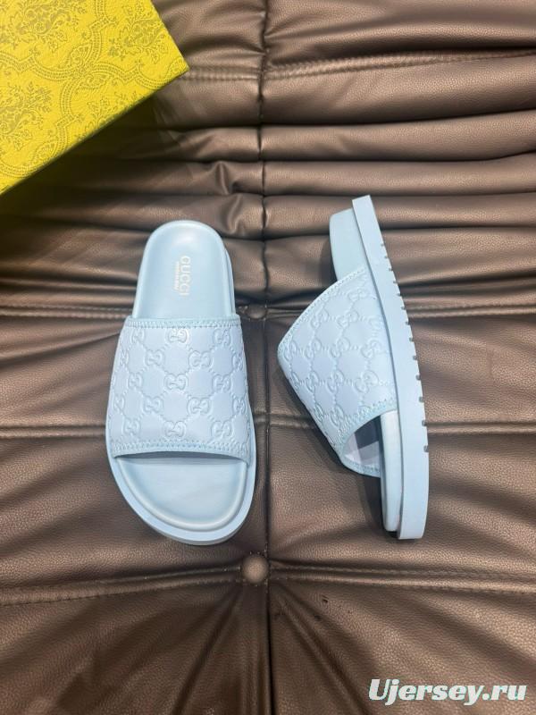 2024 Slippers Gucci Light Blue Leather Slippers MJ00200