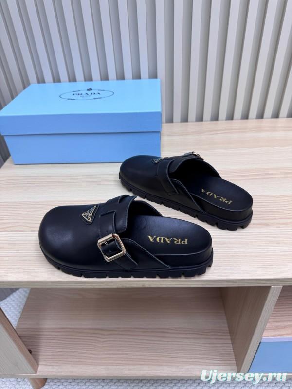 2025 Slippers Prada Black Leather Slippers