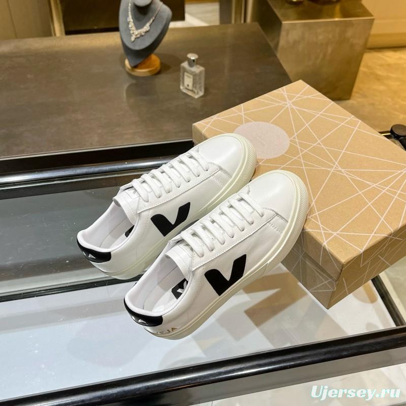 2025 Unisex VEJA White Black Leather Canvas Low Top Vulcanized Sneakers MJ00240