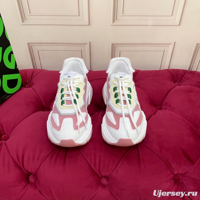 2025 Women Dolce & Gabbana White Pink Green Leather Sneakers LY00330(F)