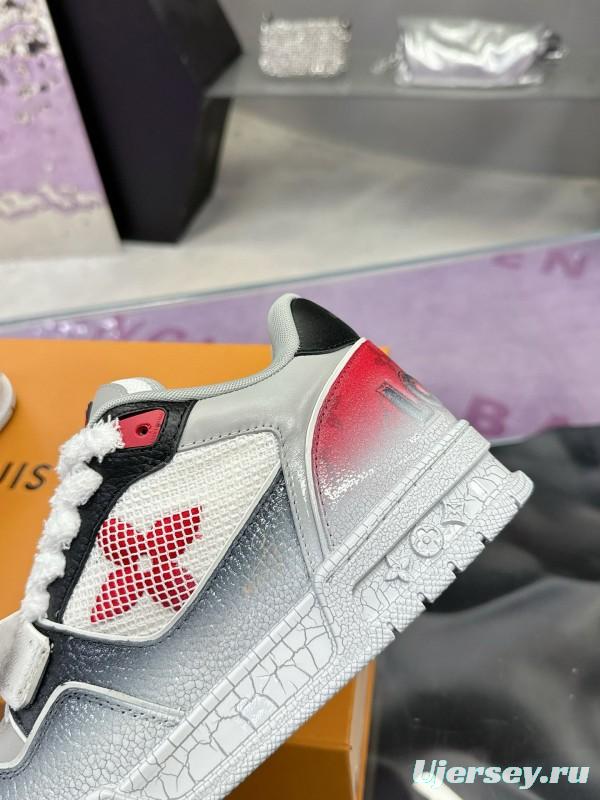 2024 Unisex Louis Vuitton White Gray Pink Leather Mesh Trainer