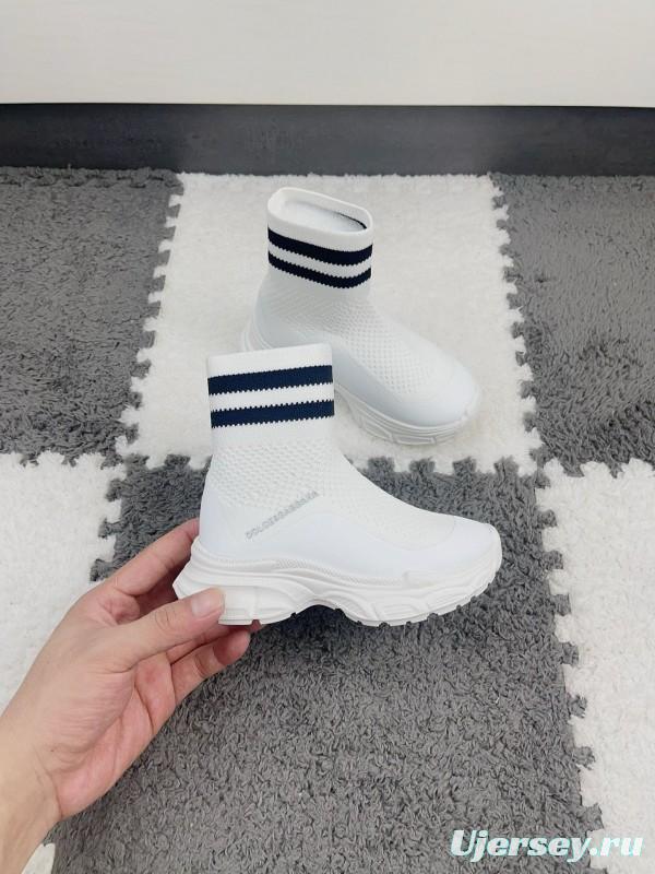 2024 Kids Dolce & Gabbana White Pink Black Knit Fabric Sneaker