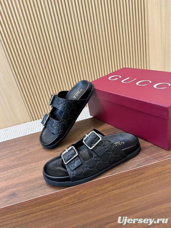 2025 Women Gucci Black Leather Sandals Buckle LY00230