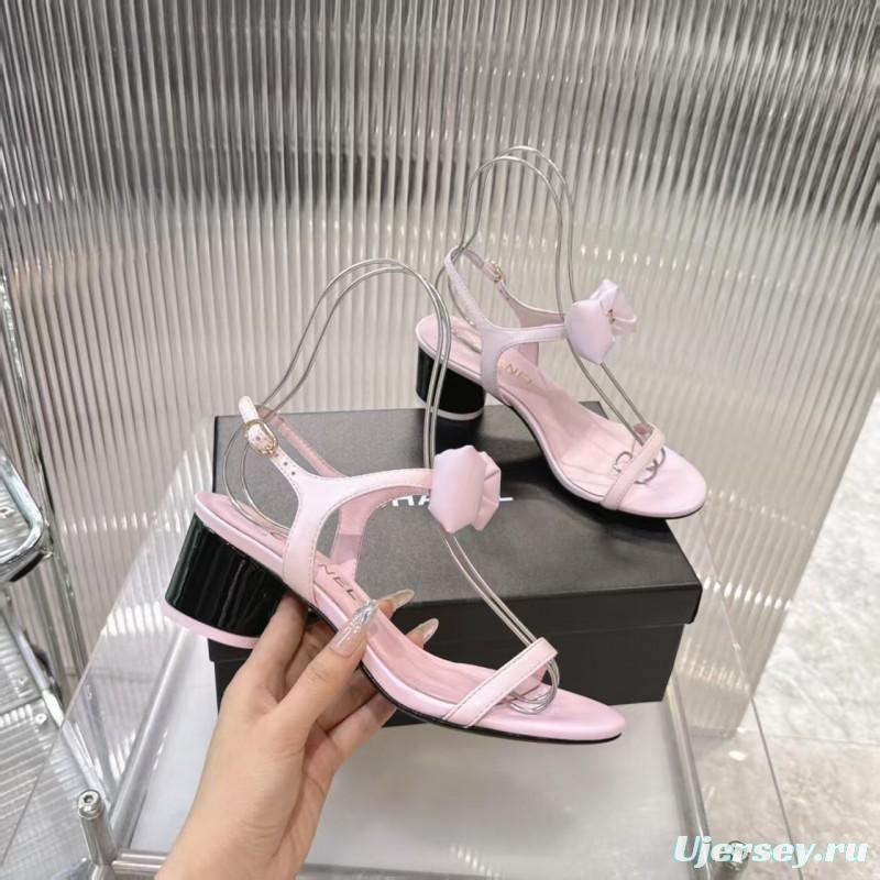 2025 Women Chanel Pink Leather Sandals Bow LY00260