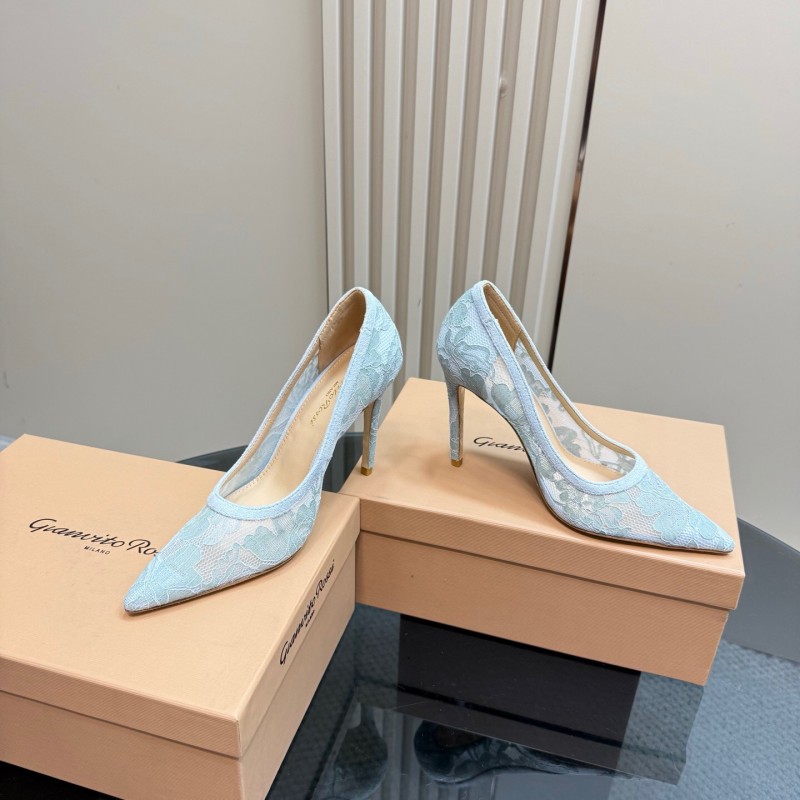 2025 Women Gianvito Rossi Light Blue Lace High Heel KFY00280