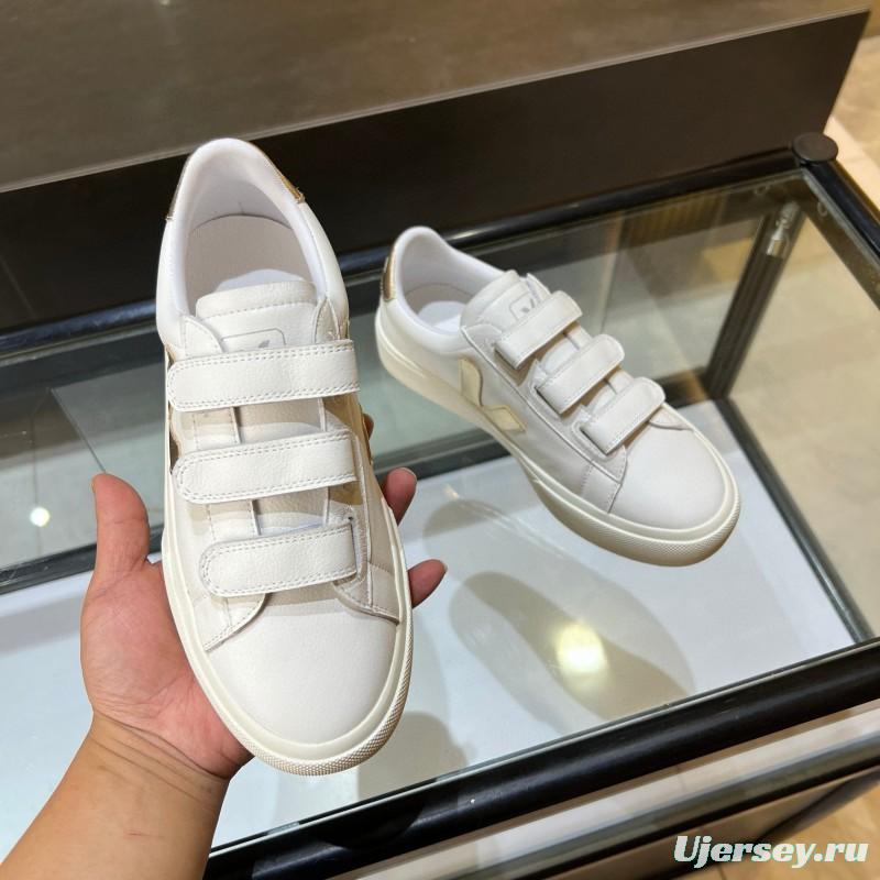 2025 Women VEJA White Gold Leather Strap Sneakers