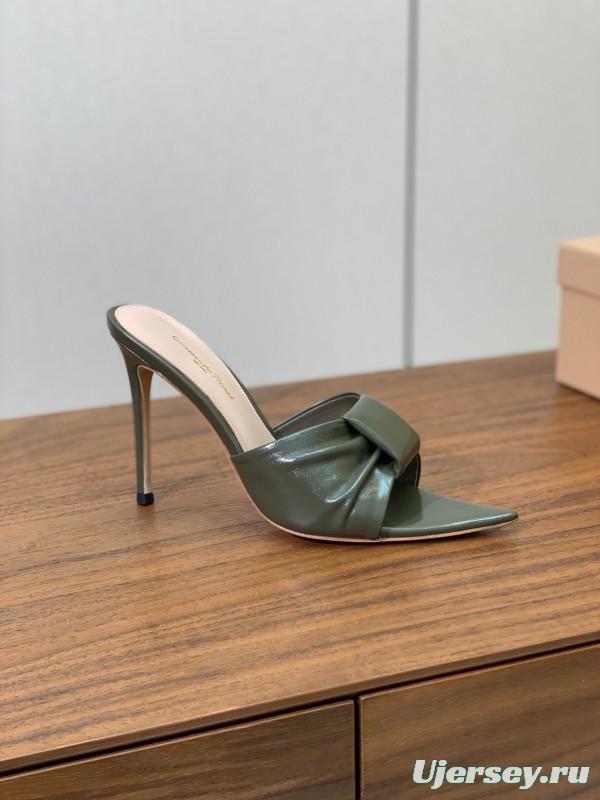 2025 Women Gianvito Rossi Green Leather High Heel Mules