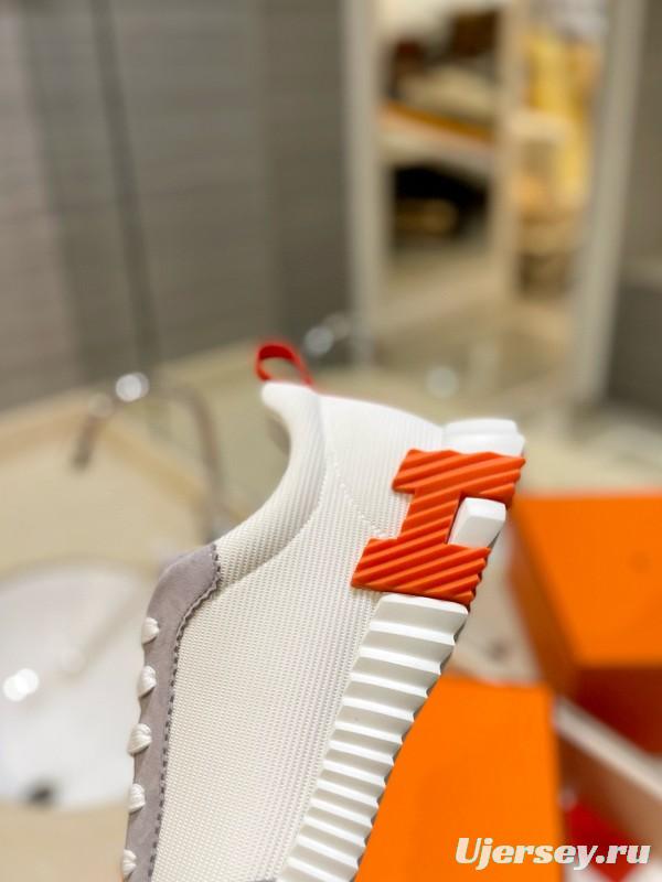 2024 Unisex Hermès White Beige Suede Rain Cloth Casual Sneakers MJ00320