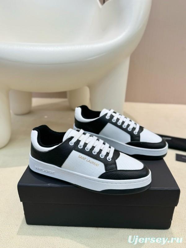 2024 Unisex Yves Saint Laurent Black White Silk Leather Sneakers MJ00350