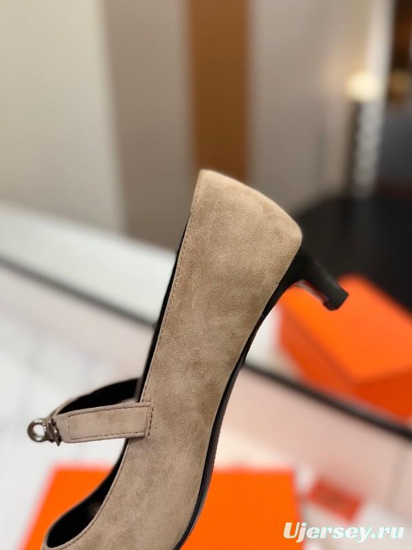 2025 Women Hermès Beige Suede Mary Jane