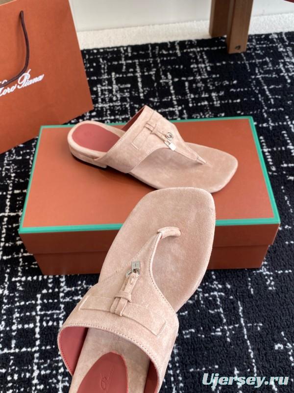 2025 Women Le Parmentier Beige Suede Thong Sandals KFY00280