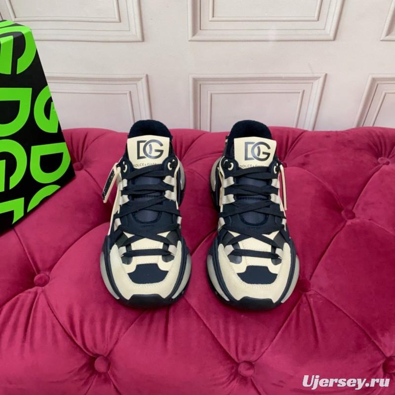 2024 Unisex Dolce & Gabbana Black Beige Wool Leather Sneakers MJ00340