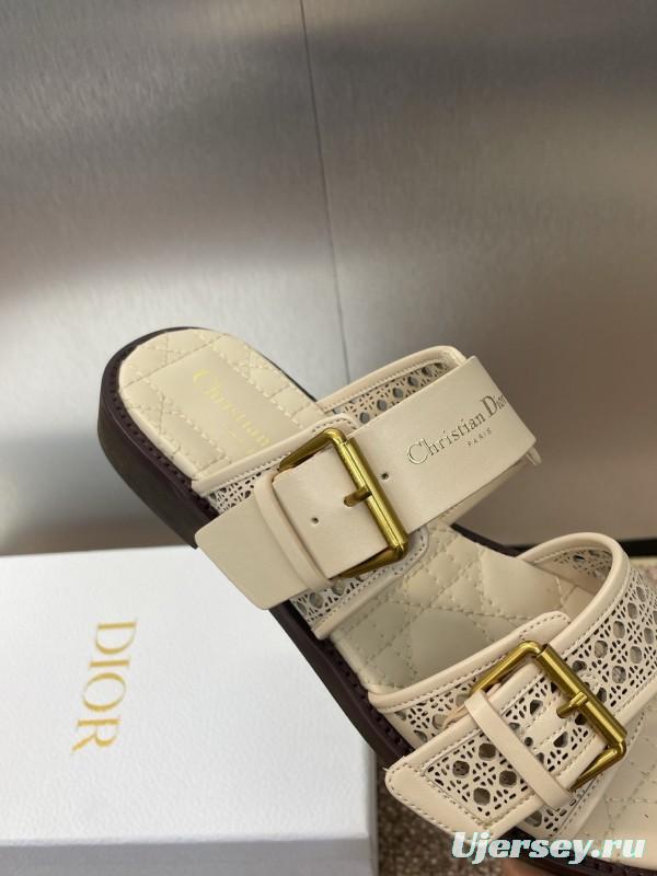 2025 Women Dior Beige Calfskin Leather Slippers KFY00300