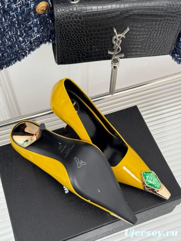 2024 Women Yves Saint Laurent Yellow Patent Leather High Heels