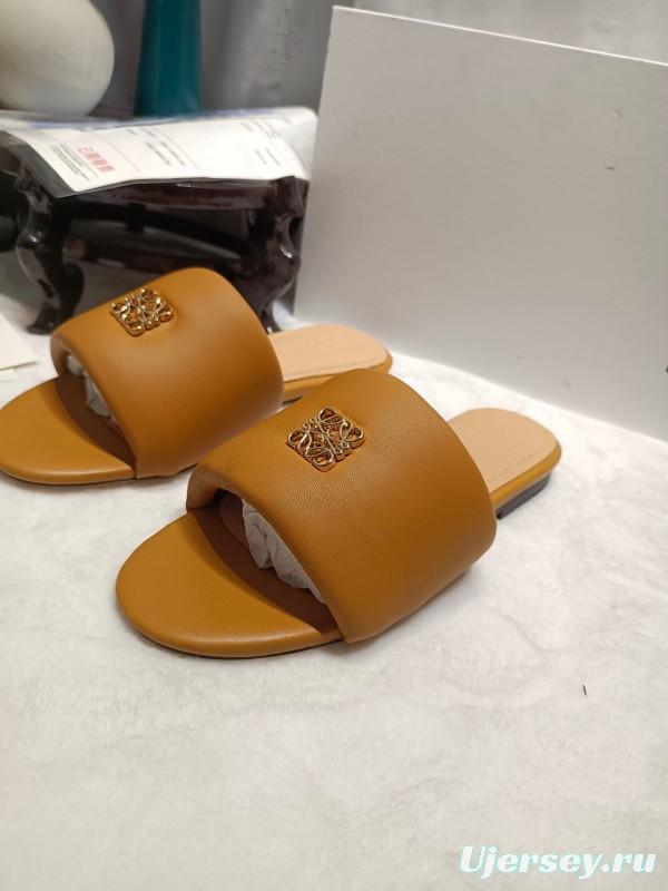 2025 Women Loewe Tan Leather Slippers LY00260