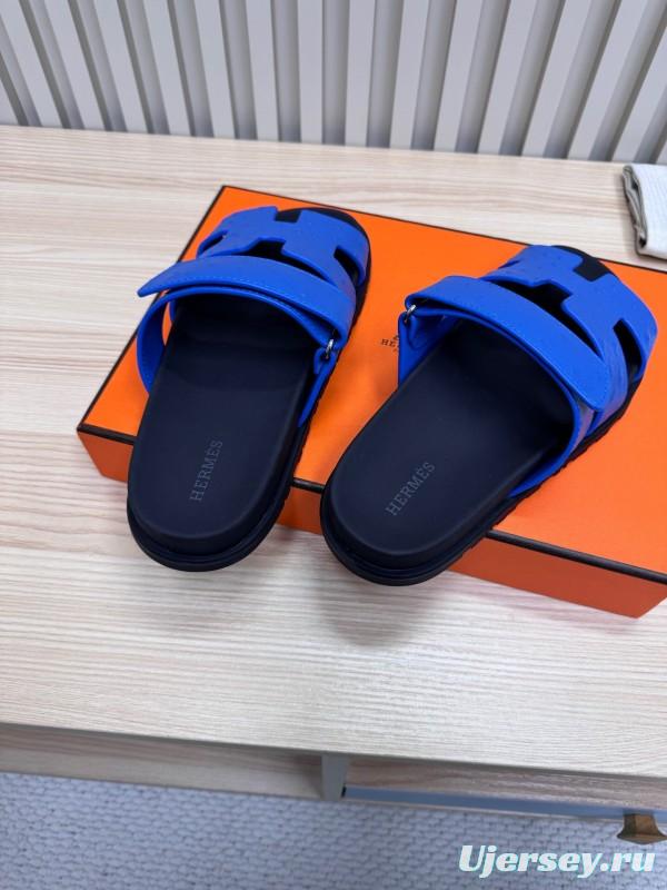 2025 Slippers Hermès Blue Leather Slippers