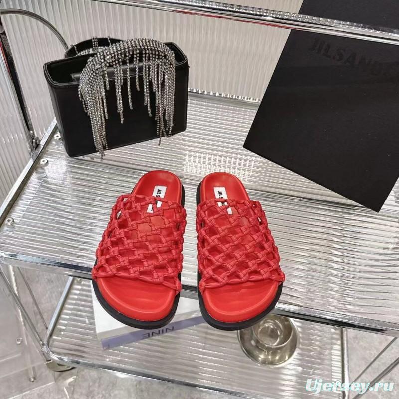 2025 Jil Sander Red Leather Woven Slippers