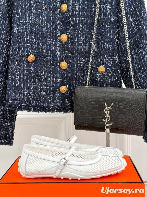 2025 Women Hermès White Mesh Mary Jane