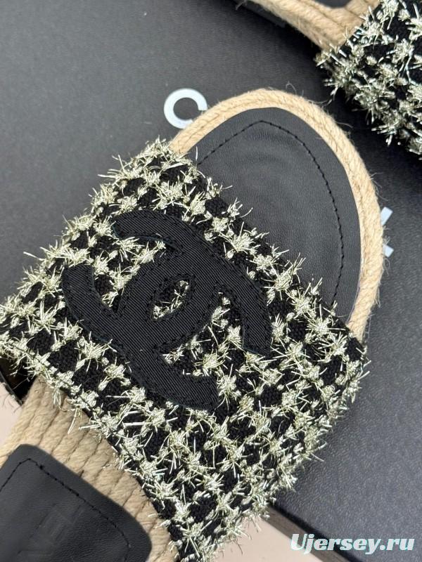 2025 CHANEL Black White Tweed Slippers