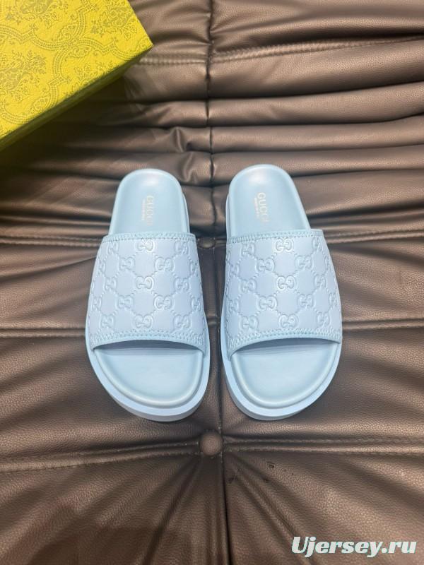 2024 Slippers Gucci Light Blue Leather Slippers MJ00200