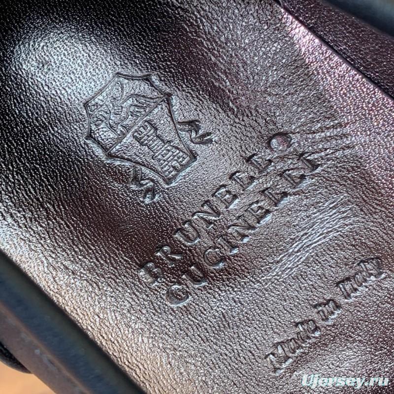 2025 Men Brunello Cucinelli Black Leather Loafers Classic Handmade KFY00300 (M)